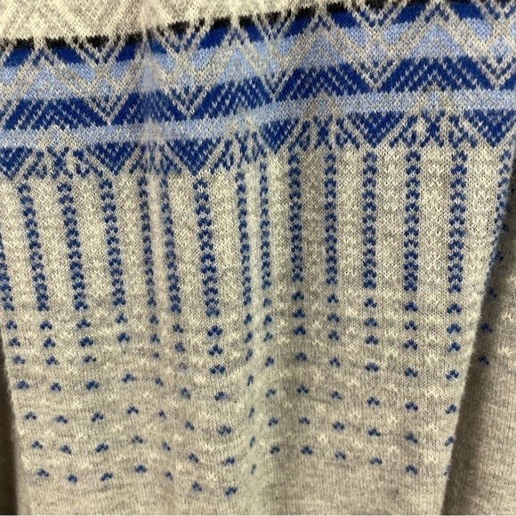 Talbots Lambswool Blend Open Front Long Cardigan Gray & Blue Nordic Print XS - Picture 5 of 16